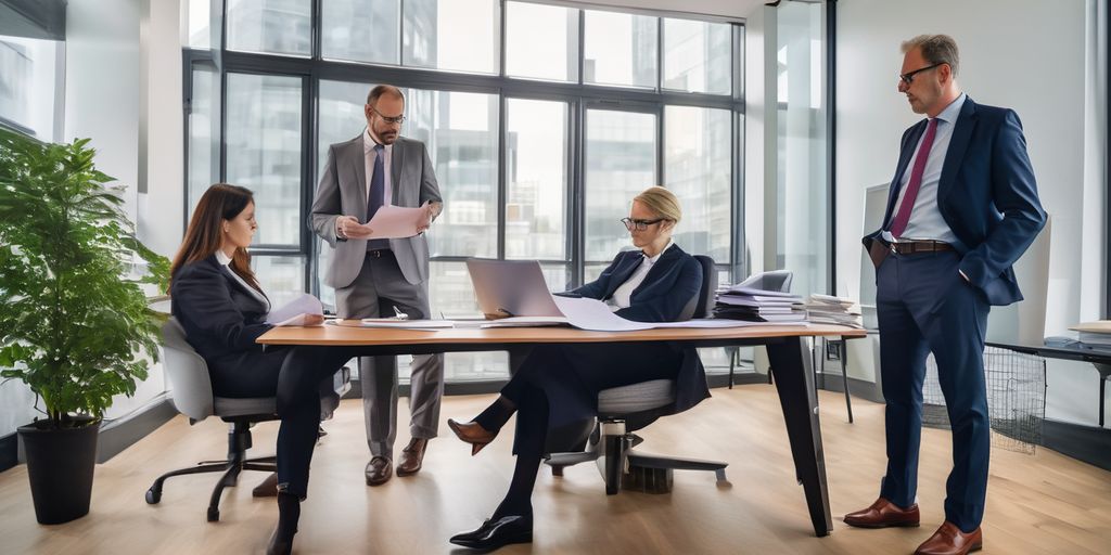 professional harassment solicitors in office discussing legal documents