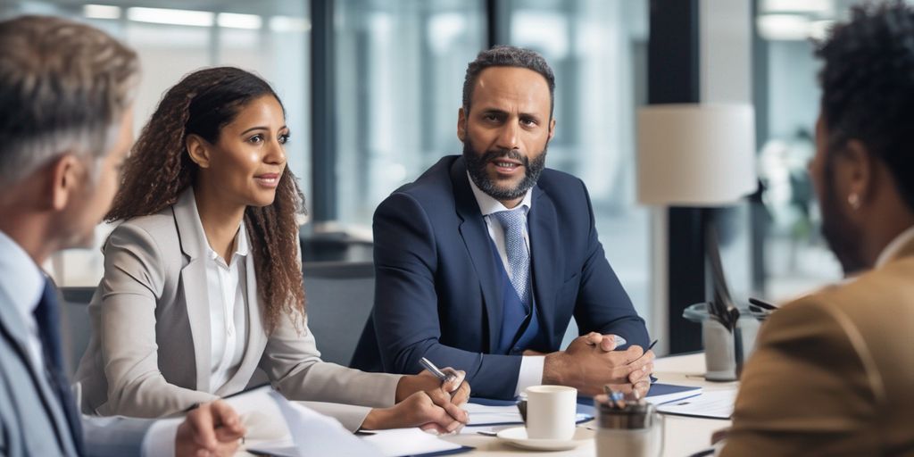 Solicitors advising a couple in an office