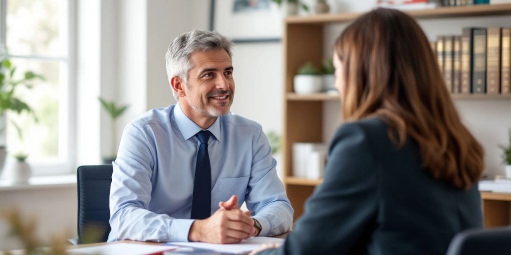 Employment law specialist consulting with a client in office.