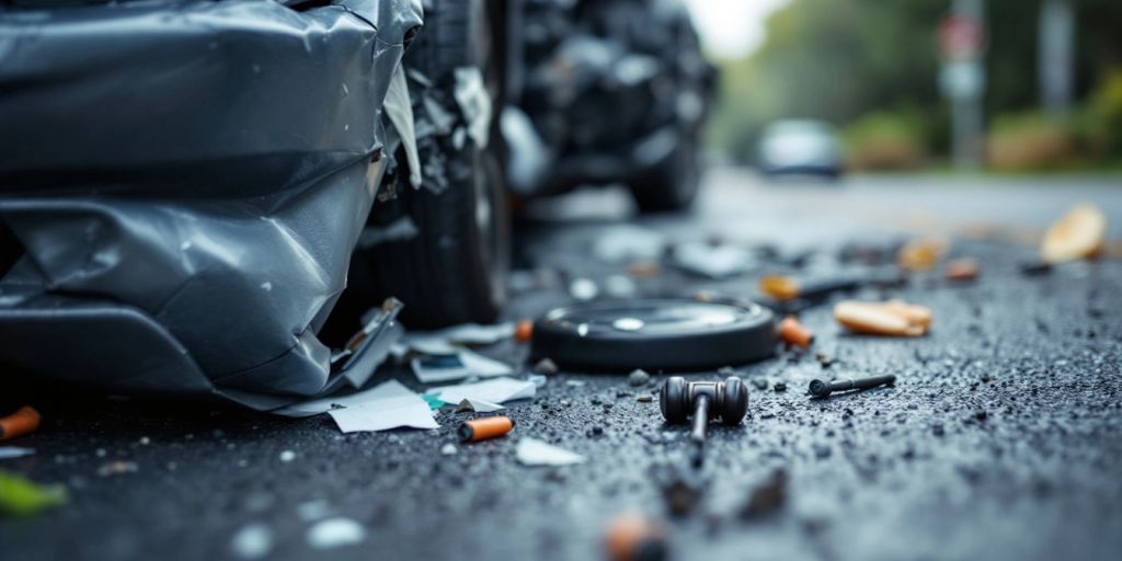 Damaged cars after a traffic accident on the road.