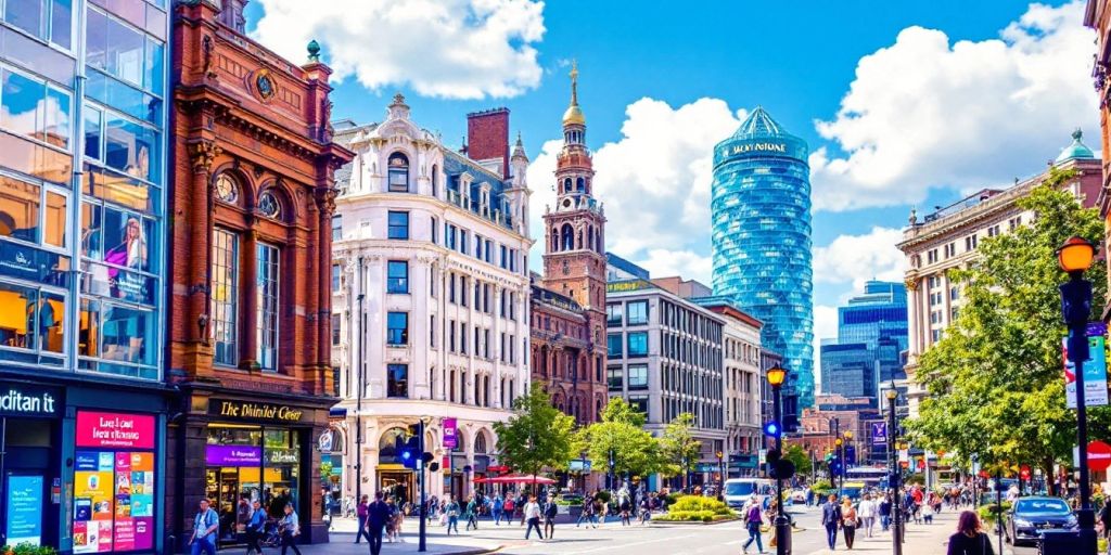 Birmingham City Centre with solicitors' offices and bustling streets.